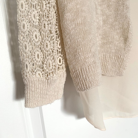 LUCKY BRAND CROCHET MIXED MEDIA PULLOVER SWEATER - Picture 7 of 8